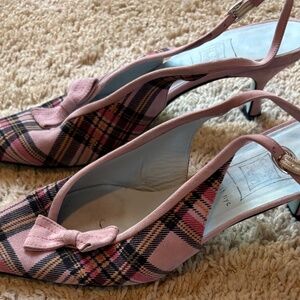 Mildly Used Size 10 Cynthia Rowley Twilight Pink Plaid Kitten 2 inch heels